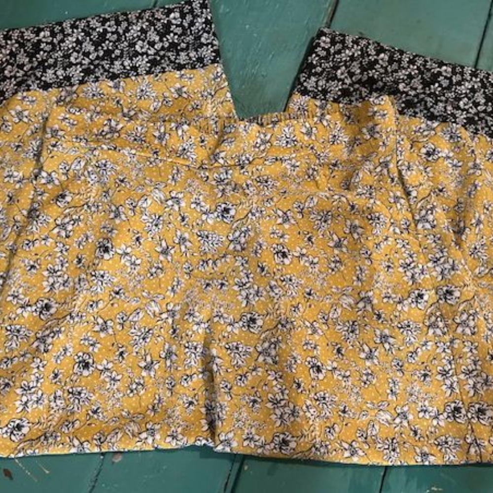size extra large yellow print  boho black pants womens stretch casual dress